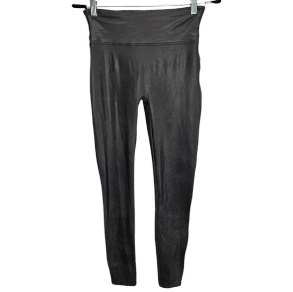 SPANX Women's Leggings Size Extra Large XL Gray Metallic Faux Leather Pants
